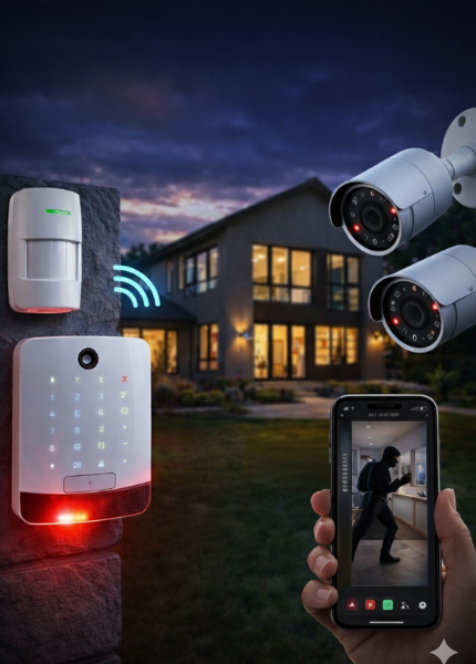 Συναγερμός και κάμερες ασφαλείας σε μονοκατοικία για ολοκληρωμένη προστασία